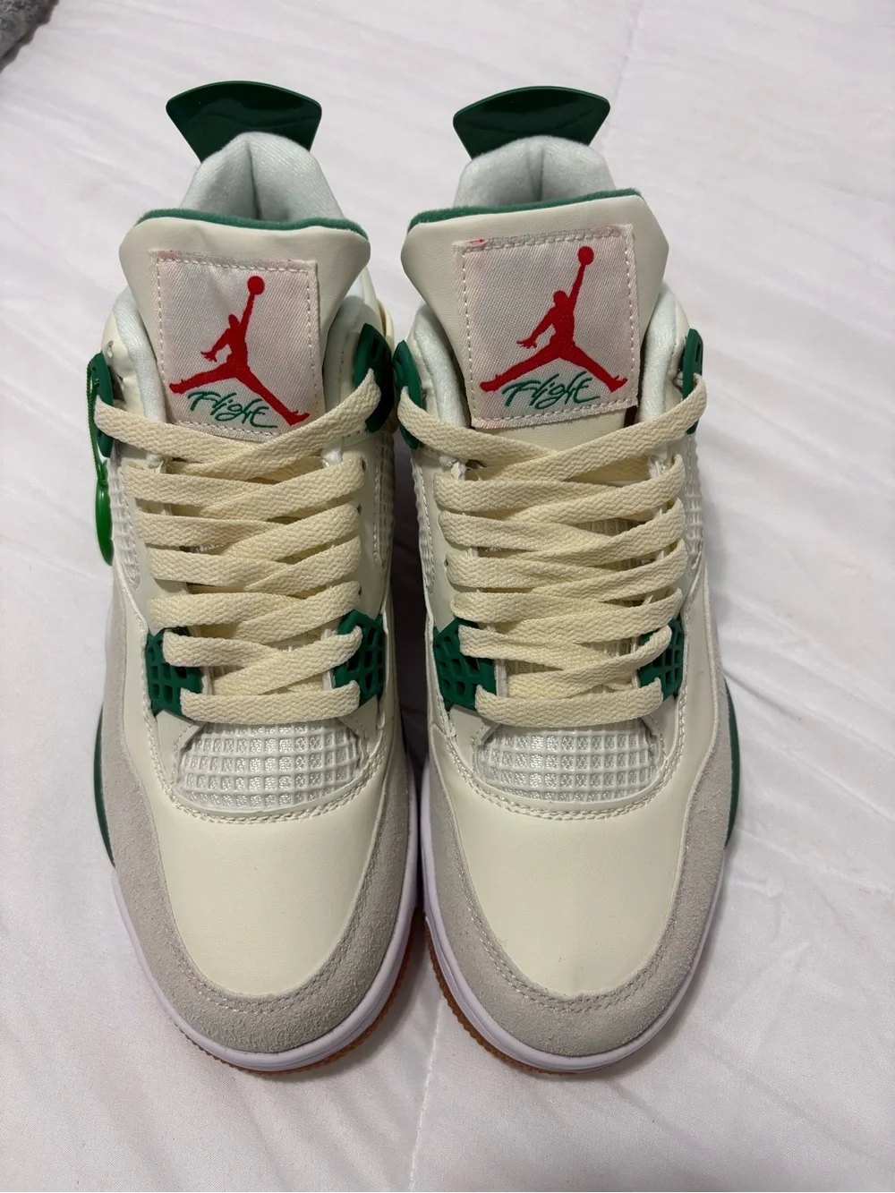 Jordan Retro 4 Cream with Green and Red Accents